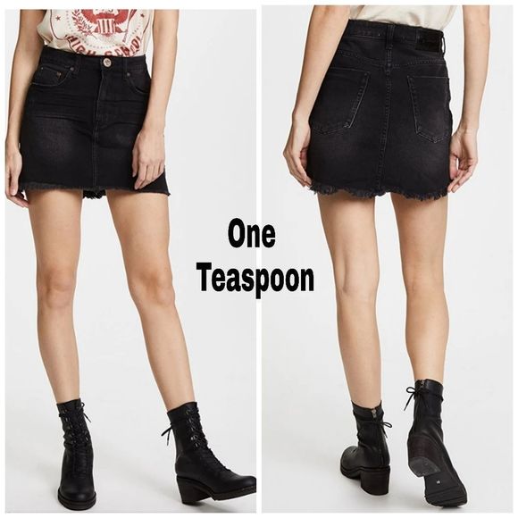 4$25 One teaspoon  2020 y2k style mini  denim skirt black wash size 22 / XXS - Picture 1 of 9